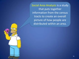 Social Area Analysis is a study
      that puts together
information from the census
  tracts to create an overall
  picture of how people are
 distributed within an area.




                                  79
 