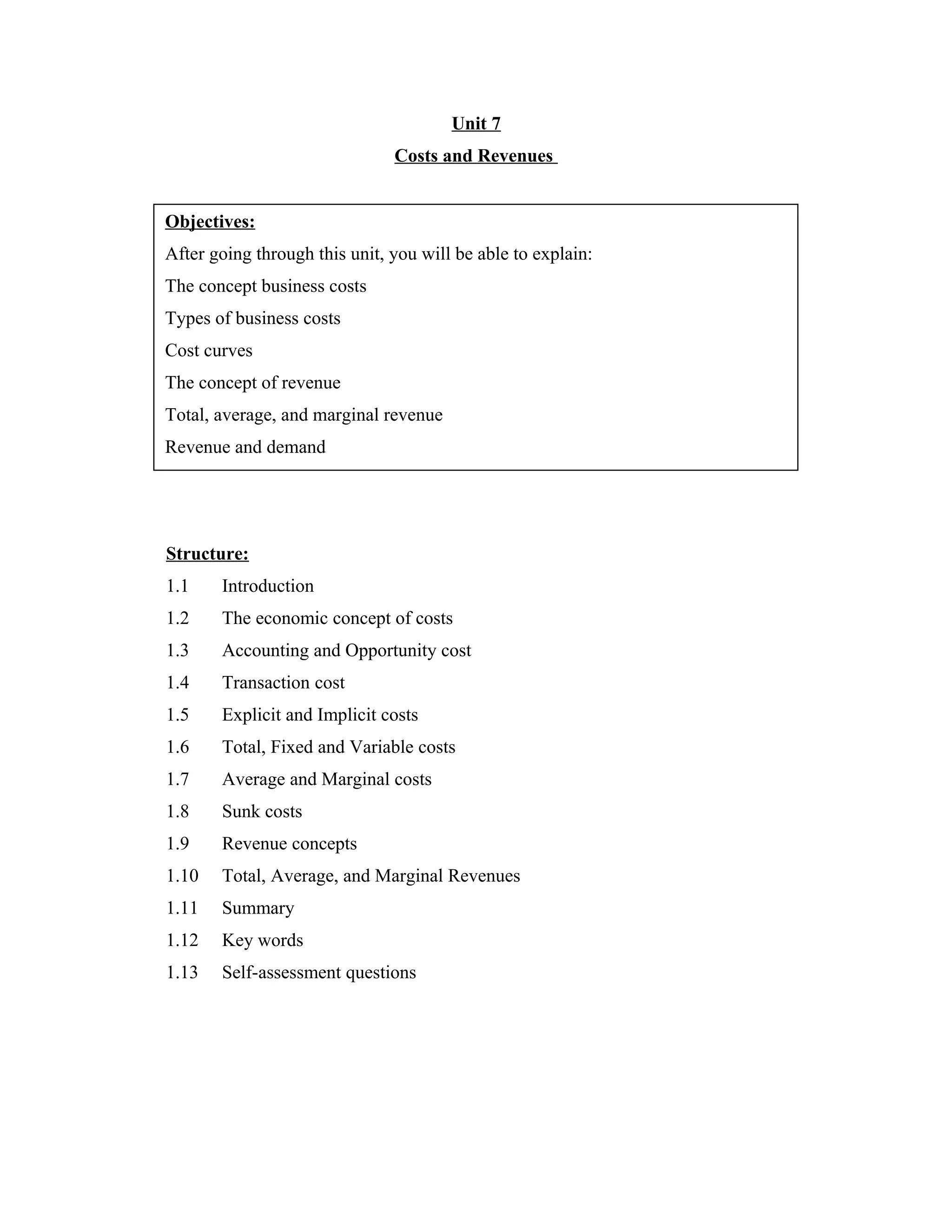 Costs and revenues | DOC