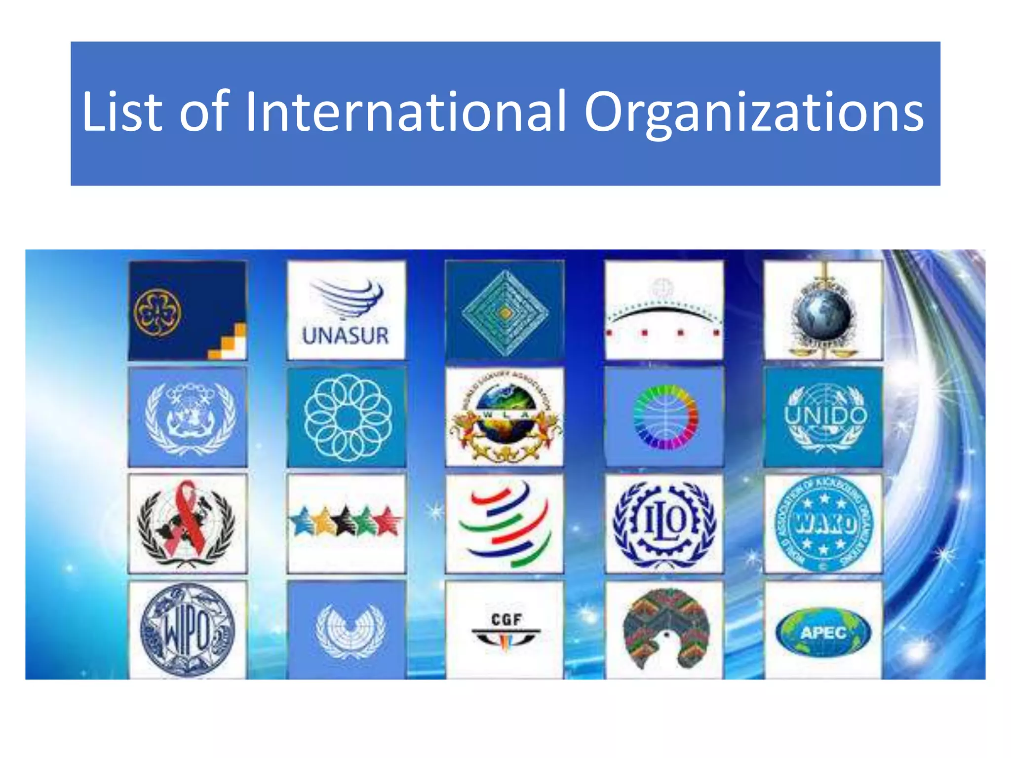 List of International Organizations
 