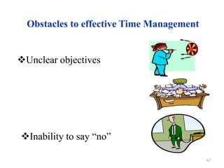Obstacles to effective Time Management
Unclear objectives
Inability to say “no”
67
 