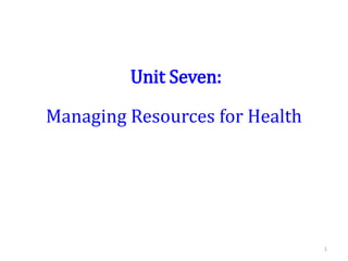 Unit Seven:
Managing Resources for Health
1
 
