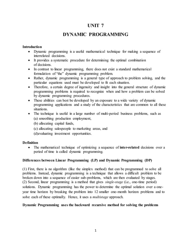 Unit 7 dynamic programming | DOCX