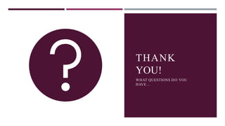 THANK
YOU!
WHAT QUESTIONS DO YOU
HAVE…
 