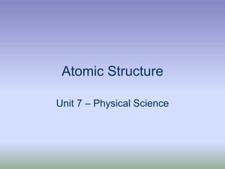 Atomic Structure Unit 7 – Physical Science 