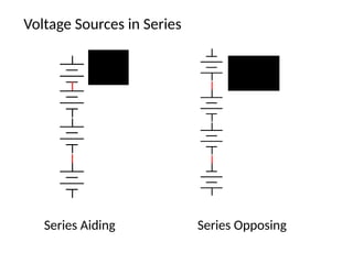 Voltage Sources in Series
Series Aiding Series Opposing
 