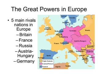 The Great Powers in Europe 5 main rivals nations in Europe Britain France Russia Austria-Hungary Germany 