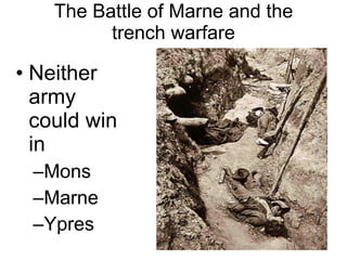 The Battle of Marne and the trench warfare Neither army could win in Mons Marne Ypres 