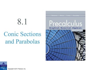 8.1 
Conic Sections 
and Parabolas 
Copyright © 2011 Pearson, Inc. 
 