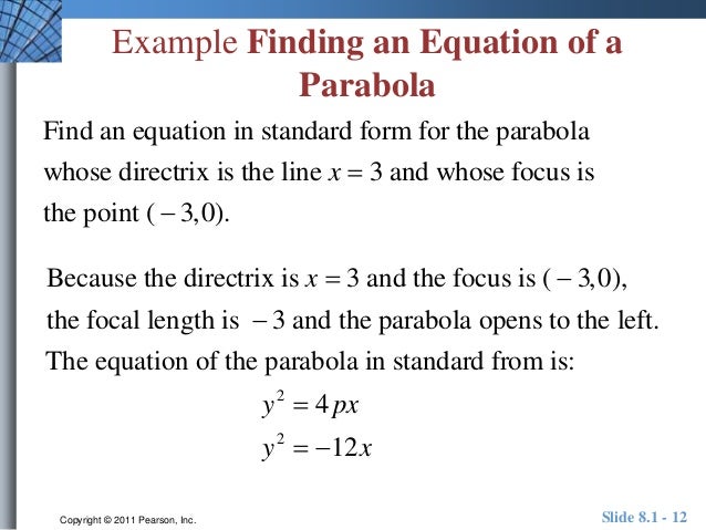 unit 8 1 what is the standard form of a parabola