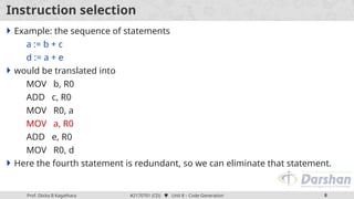 COMPILER DESIGN UNIT 8 CODE GENERATION FINAL PHASE | PPTX