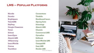 Moodle
Docebo
Brightspace
TalentLMS
SkyPrep
Google Classroom
Tovuti
Schoox
LearnUpon
Absorb LMS
360Learning
LearnWorlds
Canvas
Teachfloor
LMS – Popular Platforms
Cornerstone
Thinkific
Blackboard Learn
iSpring Suite
Schoology
Absorb LMS
Chamilo
Commercial LMS
GyrusAim
Softbook
LearnWorlds LMS
CanopyLAB
Easy LMS
Nimble LMS
92
Unit 8: ICT (Paper I)
 
