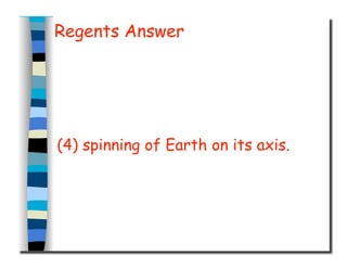 Regents Answer
(4) spinning of Earth on its axis.
 