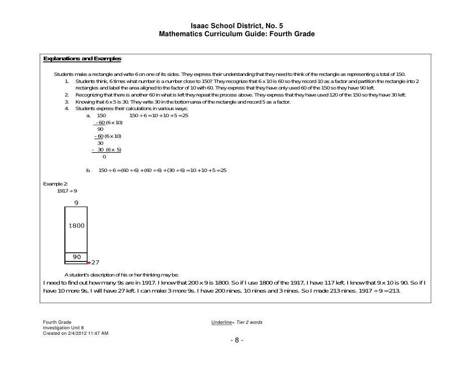 Unit 8 Fourth Grade 2012 2013