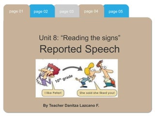 page 04page 02page 01 page 03 page 05
Unit 8: “Reading the signs”
Reported Speech
By Teacher Danitza Lazcano F.
 