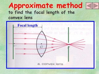 Approximate method  to find the focal length of the convex lens Focal length 