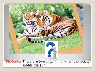 Students: There are two …………. lying on the grass,
under the sun.
 