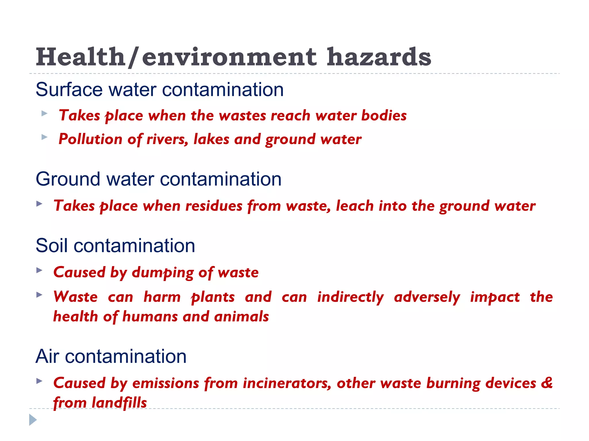 Waste Contamination Health Risks Example Waste management-Production | PPT