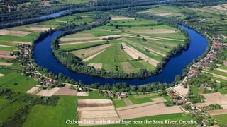 Oxbow lake with the village near the Sava River, Croatia.
 