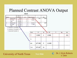 Planned Contrast ANOVA Output Next Slide 
