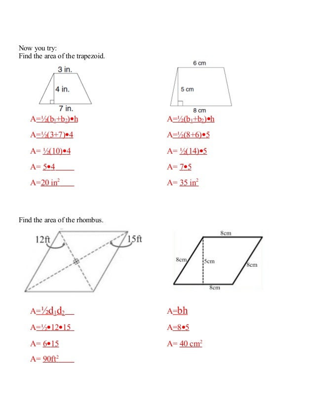 Unit 9 lesson 4 area of trap & rhombus