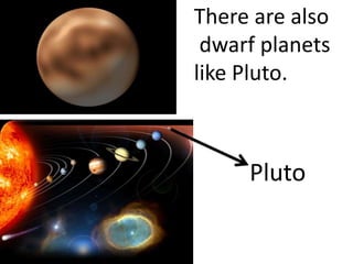There are also
dwarf planets
like Pluto.
Pluto
 
