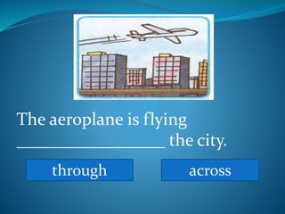 The aeroplane is flying
_________________ the city.
through across
 