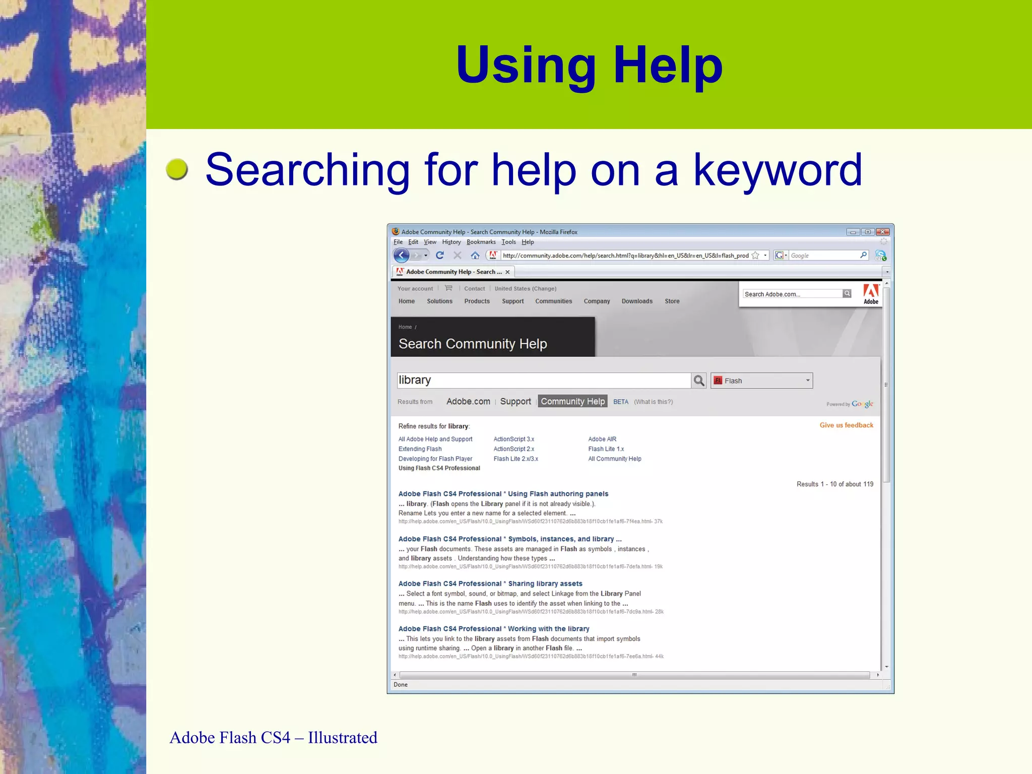 Using Help Searching for help on a keyword 