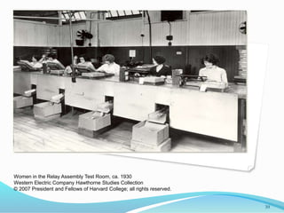 Relay Room
Experiment
Women in the Relay Assembly Test Room, ca. 1930
Western Electric Company Hawthorne Studies Collection
© 2007 President and Fellows of Harvard College; all rights reserved.
39
 