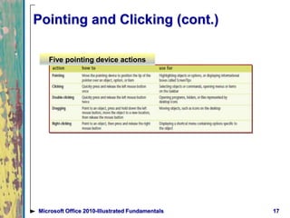 Pointing and Clicking (cont.)
17Microsoft Office 2010-Illustrated Fundamentals
Five pointing device actions
 