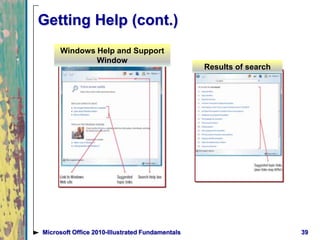 Getting Help (cont.)
39Microsoft Office 2010-Illustrated Fundamentals
Results of search
Windows Help and Support
Window
 