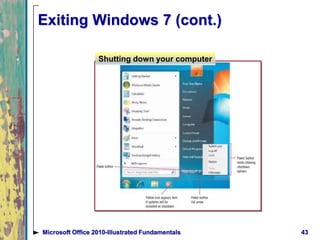 Exiting Windows 7 (cont.)
43Microsoft Office 2010-Illustrated Fundamentals
Shutting down your computer
 