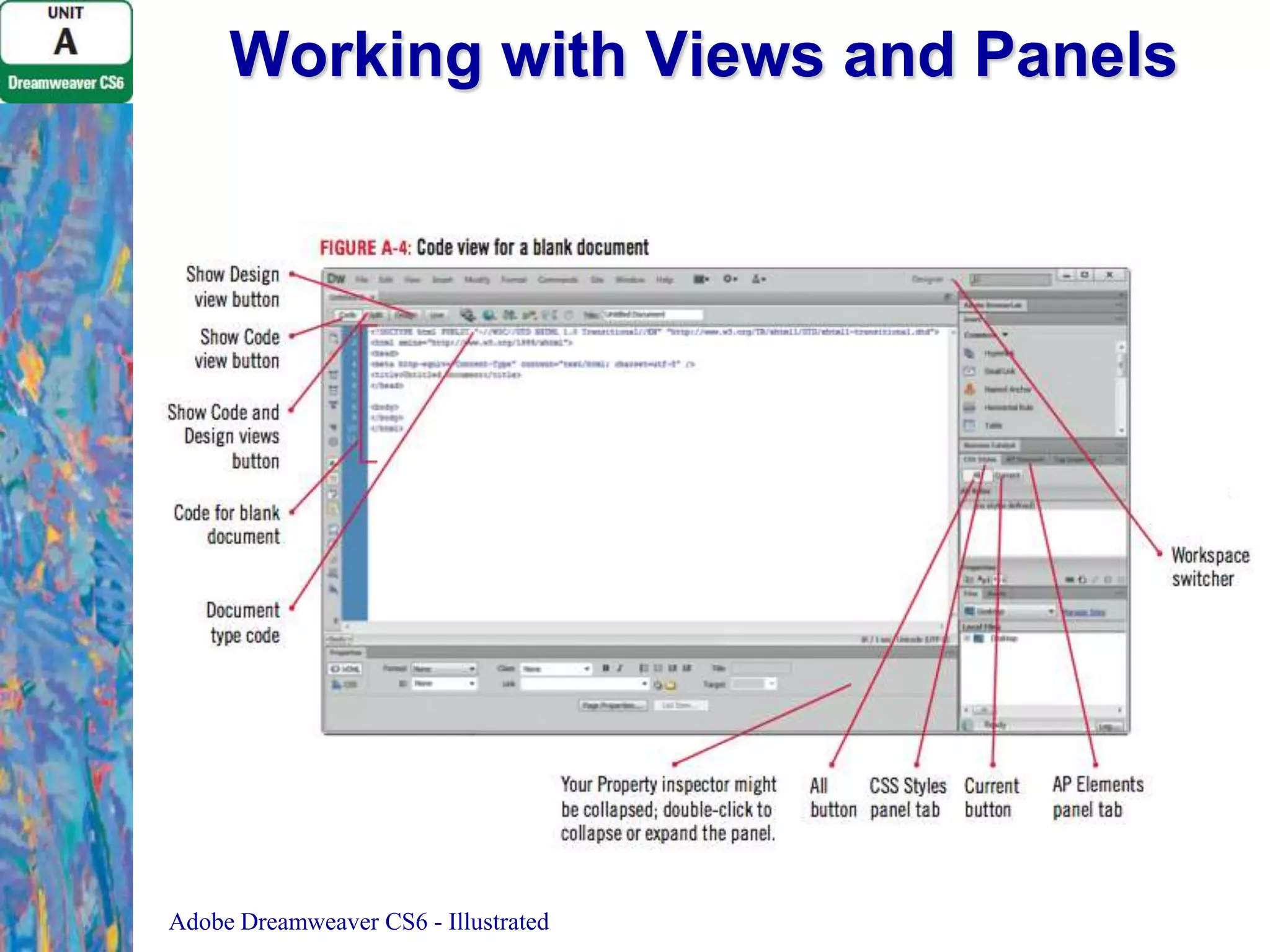 Working with Views and Panels

Adobe Dreamweaver CS6 - Illustrated

 