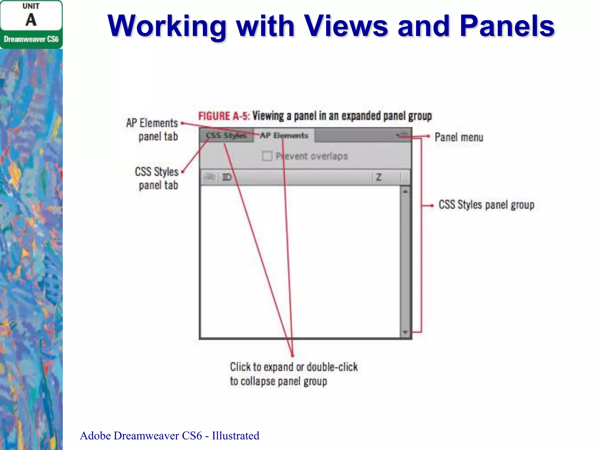 Working with Views and Panels

Adobe Dreamweaver CS6 - Illustrated

 