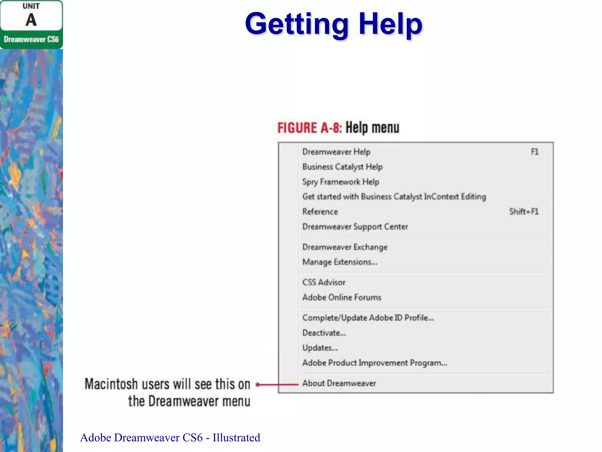 Getting Help

Adobe Dreamweaver CS6 - Illustrated

 