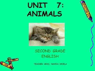 TEACHER: MISS. NAVICA NIVELA
UNIT 7:
ANIMALS
SECOND GRADE
ENGLISH
 
