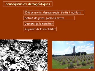 Dèficit de joves, població activa Descens de la natalitat Conseqüències demogràfiques 10M de morts, desapareguts, ferits i mutilats Augment de la mortalitat 