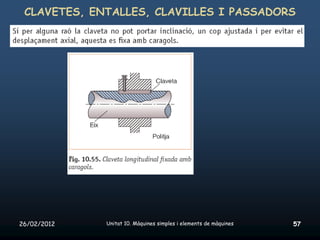 CLAVETES, ENTALLES, CLAVILLES I PASSADORS




26/02/2012   Unitat 10. Màquines simples i elements de màquines   57
 