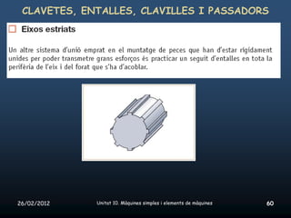 CLAVETES, ENTALLES, CLAVILLES I PASSADORS




26/02/2012   Unitat 10. Màquines simples i elements de màquines   60
 