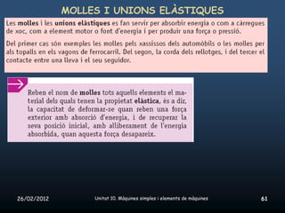 MOLLES I UNIONS ELÀSTIQUES




26/02/2012        Unitat 10. Màquines simples i elements de màquines   61
 