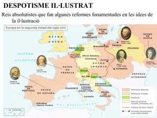 DESPOTISME IL·LUSTRAT
Reis absolutistes que fan algunes reformes fonamentades en les idees de
la il·lustració
 