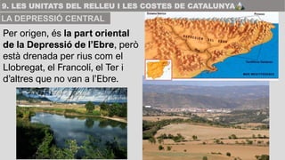 Per origen, és la part oriental
de la Depressió de l’Ebre, però
està drenada per rius com el
Llobregat, el Francolí, el Te...