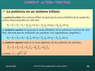 CORRENT ALTERN TRIFÀSIC




26/01/2012       Unitat 4. Electromagnetisme i corrent altern   80
 