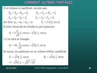 CORRENT ALTERN TRIFÀSIC




26/01/2012       Unitat 4. Electromagnetisme i corrent altern   81
 