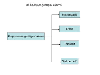 Els processos geològics externs
Meteorització
Erosió
Transport
Sedimentació
Els processos geològics externs
 