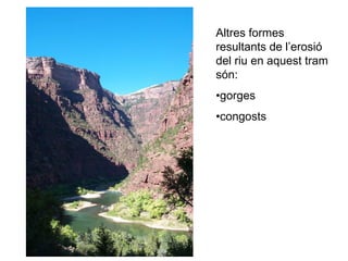 Altres formes
resultants de l’erosió
del riu en aquest tram
són:
•gorges
•congosts
 