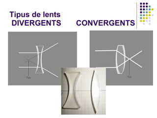 Tipus de lents  DIVERGENTS  CONVERGENTS 