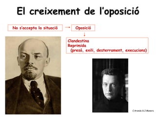 El creixement de l’oposició
No s’accepta la situació Oposició
Clandestina
Reprimida
(presó, exili, desterrament, execucions)
C.Aranda & J.Manero
 