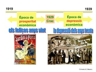 1919                                       1939

       Època de      1929    Època de
       prosperitat   Crac   depressió
       econòmica            econòmica




                                   C.Aranda & J.Manero
 