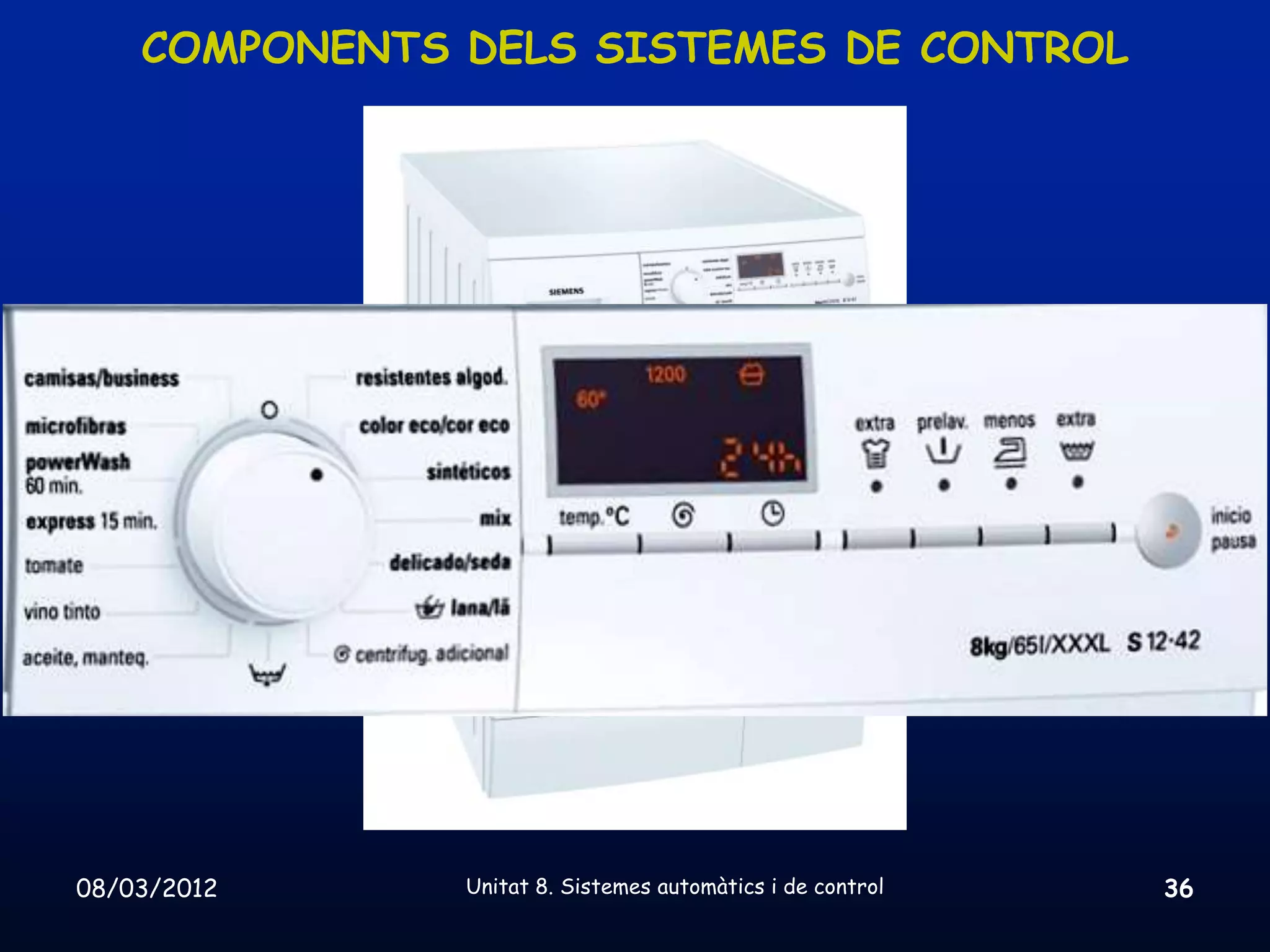 COMPONENTS DELS SISTEMES DE CONTROL




08/03/2012     Unitat 8. Sistemes automàtics i de control   36
 
