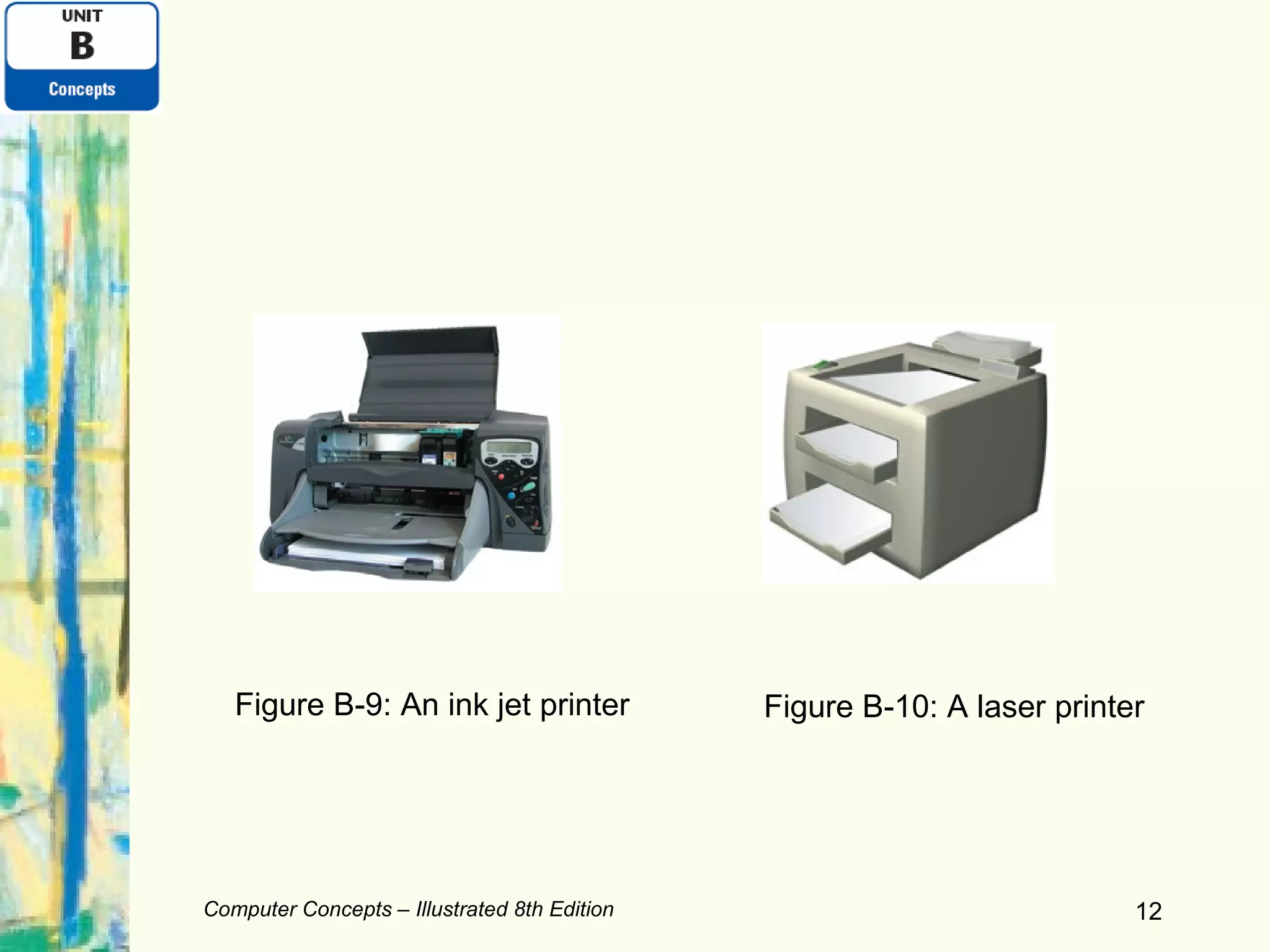 Computer Concepts – Illustrated 8th Edition Figure B-9: An ink jet printer Figure B-10: A laser printer 